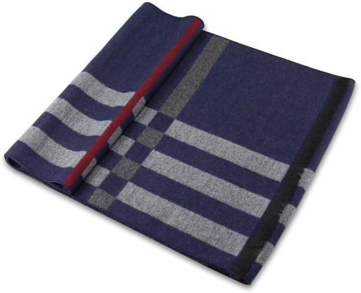 define essentials Men's Winter Warm Long Soft Plaid Scarf with Tassels, Soft Classic mens scraves - Image 2